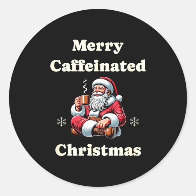 Adesivo Redondo Funny Coffee Lover Holiday Merry Caffeinated Chris (Frente)