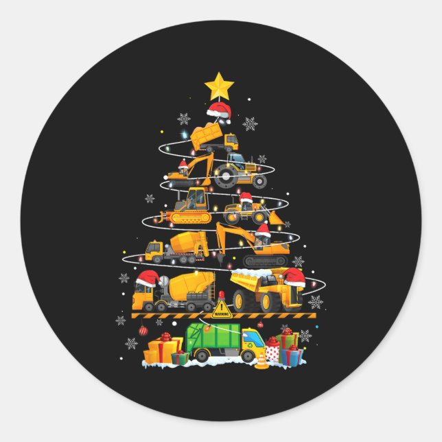 Adesivo Redondo Funny Construction Excavator Truck Christmas Tree  (Frente)