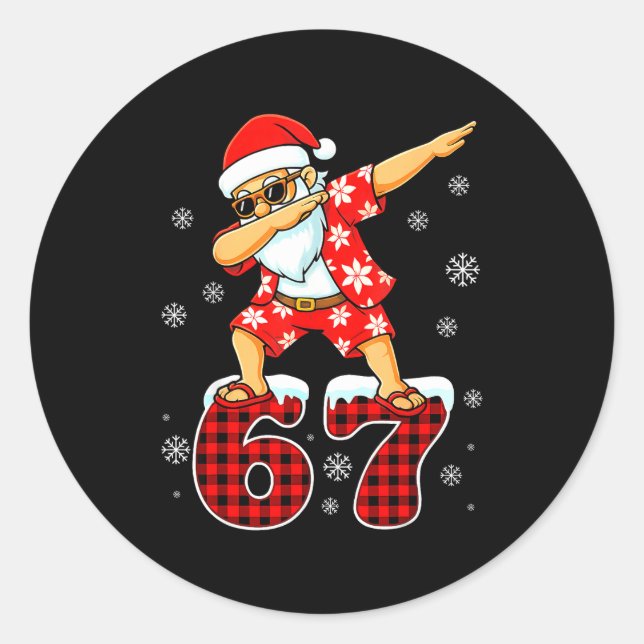Adesivo Redondo Funny Cool Dabbing Santa Hawaii 67 Meme Christmas  (Frente)