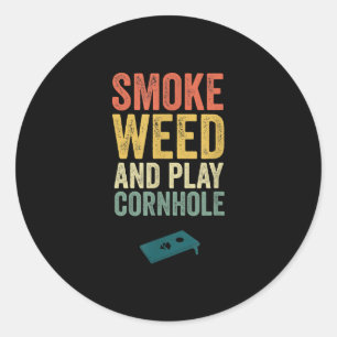 Adesivo Redondo Funny Cornhole Weed Vintage Equipe Retrô Presente