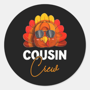 Adesivo Redondo Funny Cousin Crew Turquia Família de Ação de Graça