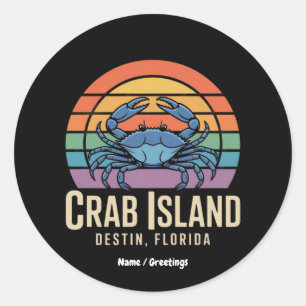 Adesivo Redondo Funny Crab Funny Island Destina FL Legal