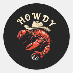 Adesivo Redondo Funny Crawfish Cowboy Cajun Festival de Frutos do 