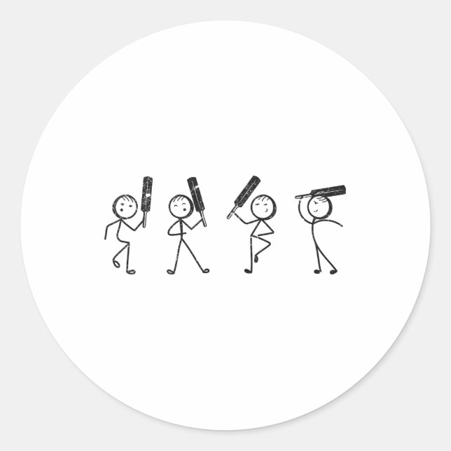 Adesivo Redondo Funny Cricket Stick Figure Funny Cricket Player  (Frente)