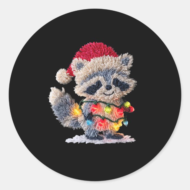 Adesivo Redondo Funny Crochet Christmas Raccoon Xmas Lights Girly  (Frente)