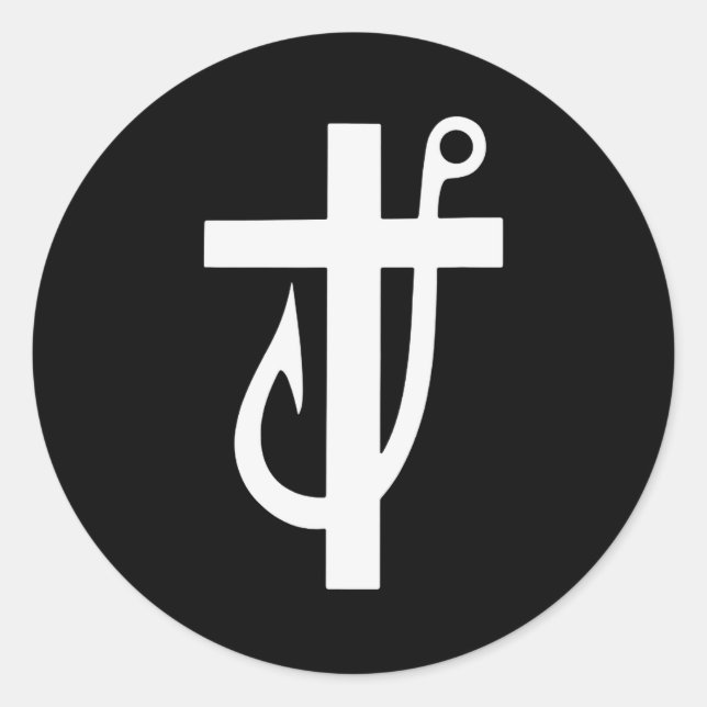 Adesivo Redondo Funny Cross Christian - Jesus Made Me A Fisherman  (Frente)