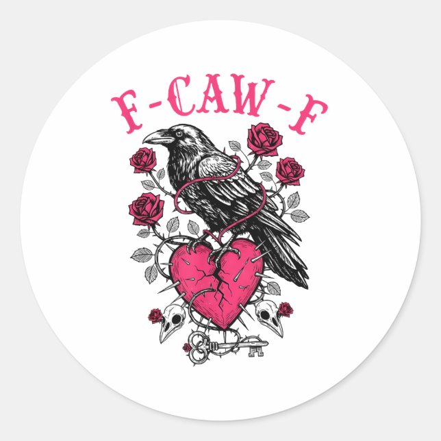 Adesivo Redondo Funny Crow F-caw-f Valentines Day Black Bird Fcawf (Frente)