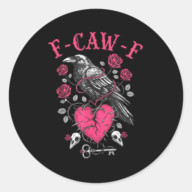 Adesivo Redondo Funny Crow F-caw-f Valentines Day Black Bird Fcawf (Frente)