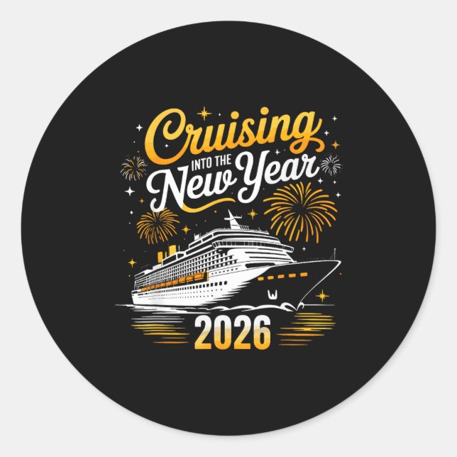 Adesivo Redondo Funny Cruising Into 2026 New Year Matching Family  (Frente)