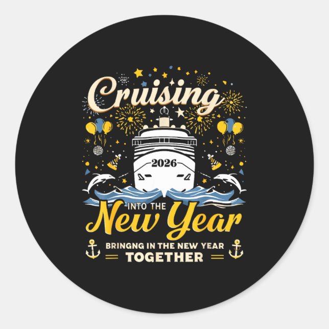 Adesivo Redondo Funny Cruising Into 2026 New Year Matching Family  (Frente)