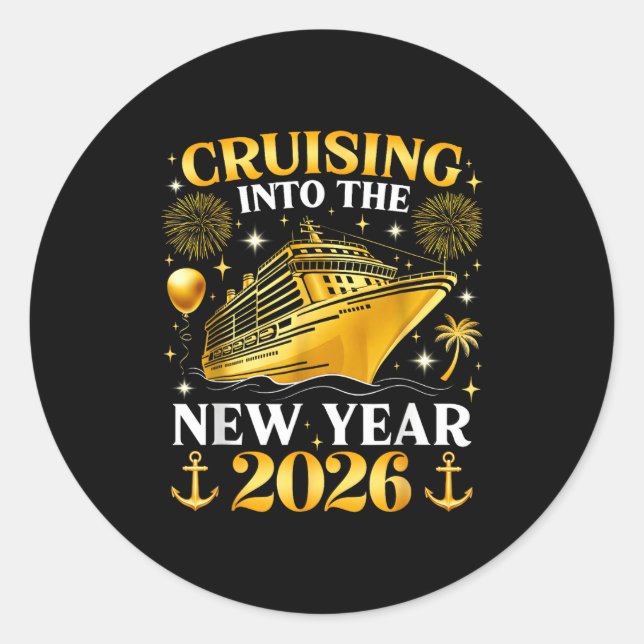 Adesivo Redondo Funny Cruising Into 2026 New Year Matching Family  (Frente)