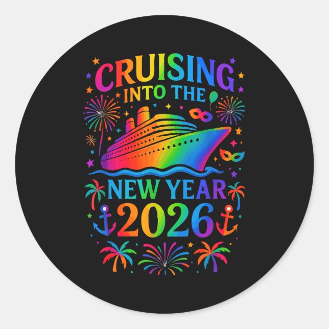 Adesivo Redondo Funny Cruising Into 2026 New Year Ship Vacation Fa (Frente)