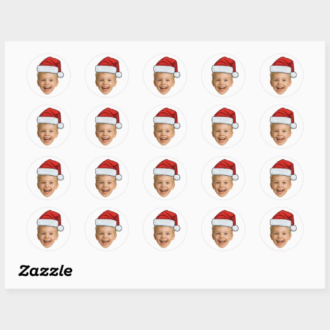 Adesivo Redondo Funny Custom Face Photo Santa Hat Christmas (Folha)