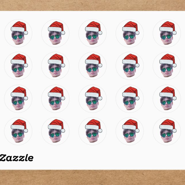 Adesivo Redondo Funny Custom Face Santa Hat Photo Christmas  (Criador carregado)