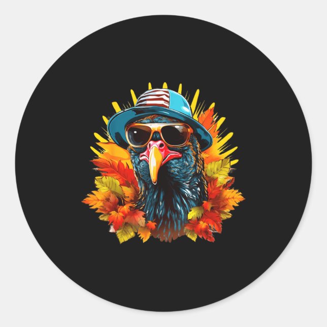 Adesivo Redondo Funny Cute Autumn Thanksgiving Turkey Christmas Au (Frente)