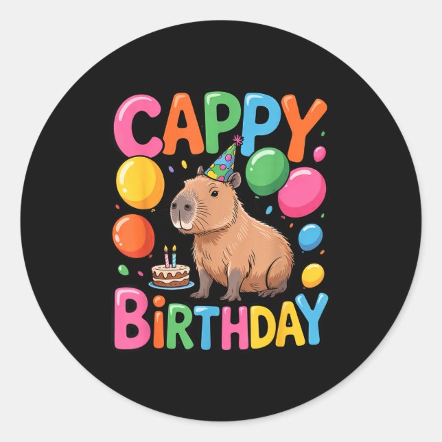 Adesivo Redondo Funny Cute Capy Capybara Animal Birthday Party Sup (Frente)