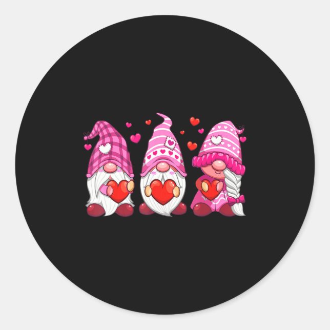 Adesivo Redondo Funny Cute Three Gnomies Nk Hearts Matching Vale  (Frente)