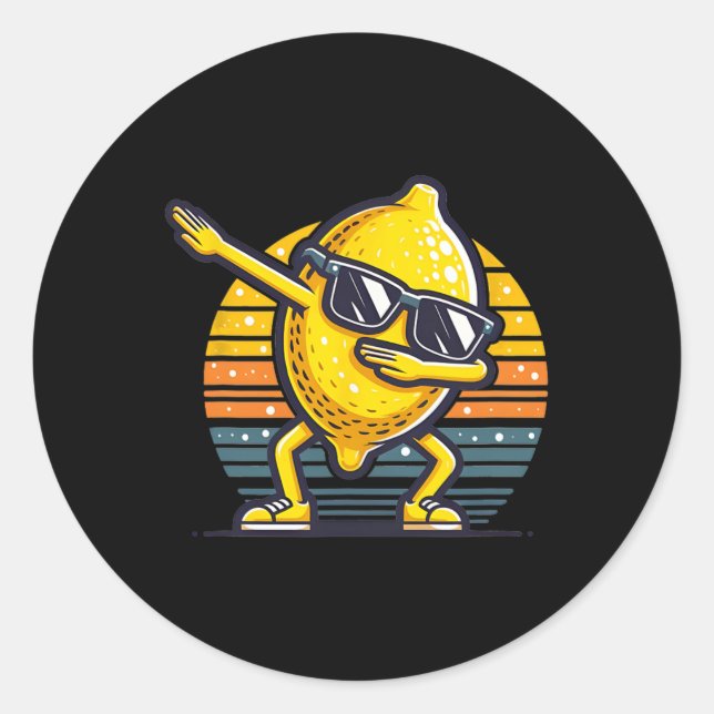 Adesivo Redondo Funny Dab Lemon Dancing Dabbing Fruta 5 (Frente)