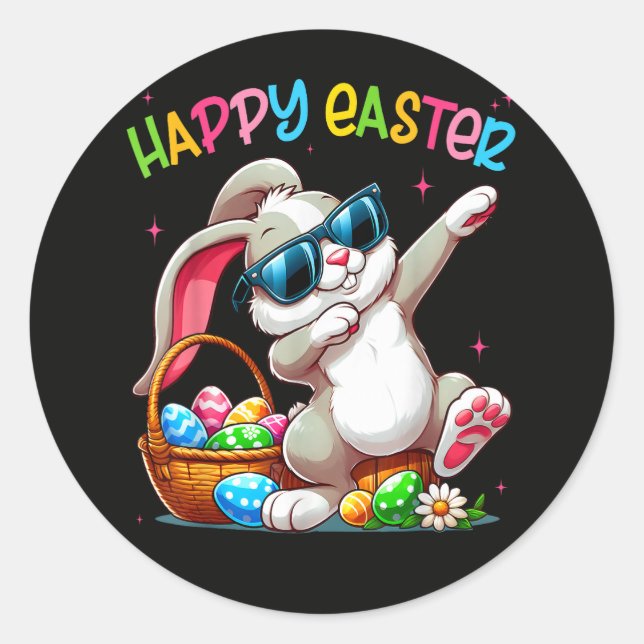Adesivo Redondo Funny Dabbing Bunny Easter Happy Easter (Frente)
