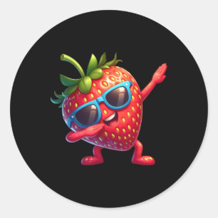 Adesivo Redondo Funny Dabbing Strawberry Sungs Dab Dancing Fruta
