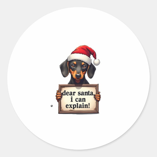 Adesivo Redondo Funny Dachshund Christmas Dear Santa I Can Explain (Frente)