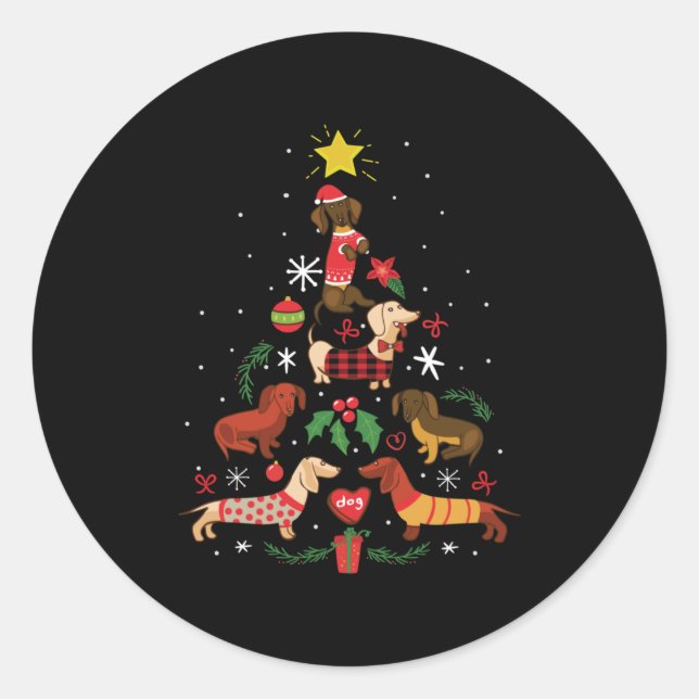 Adesivo Redondo Funny Dachshund Christmas Tree (Frente)
