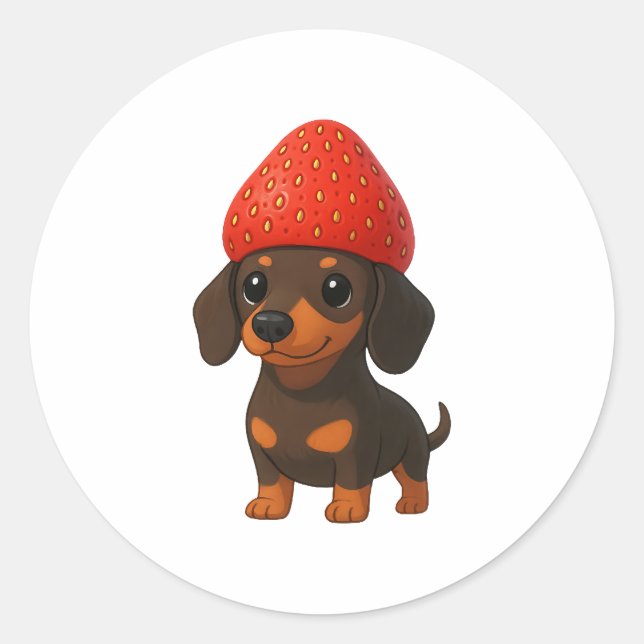 Adesivo Redondo Funny dachshund with strawberries and hat fruity (Frente)