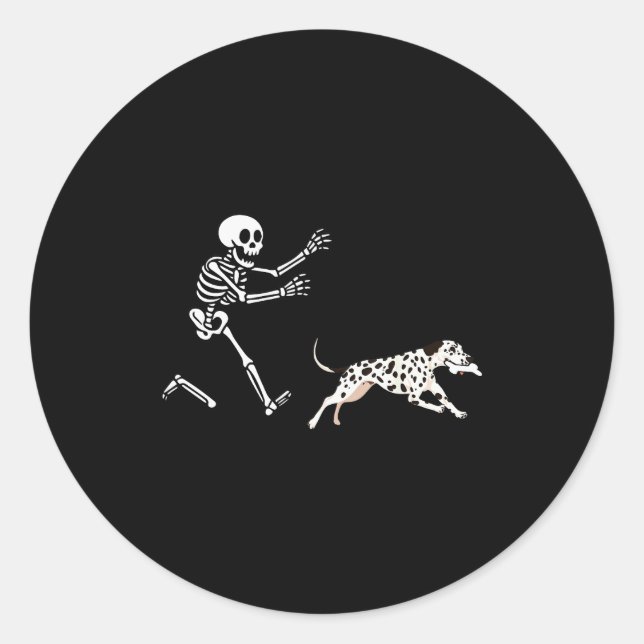 Adesivo Redondo Funny Dalmatian Running Skeleton Halloween  (Frente)