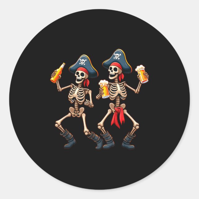 Adesivo Redondo Funny Dancing Rate Skeletons Beer Drinking Hallowe (Frente)