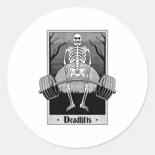 Adesivo Redondo Funny Deadlifts Weightlifter Skeleton Halloween Gy (Frente)
