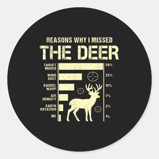 Adesivo Redondo Funny Deer Hunting Reasons Why I Missed The Deer H (Frente)