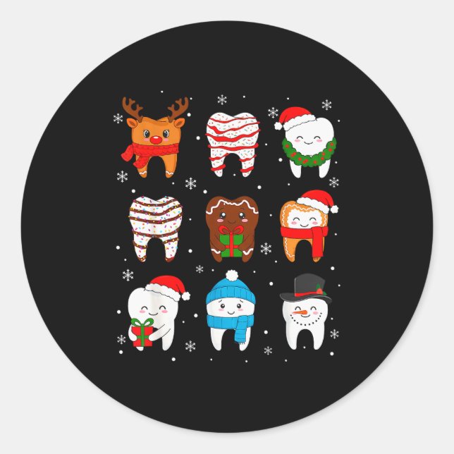 Adesivo Redondo Funny Dental Christmas Teeth Cute Xmas Dentist Squ (Frente)