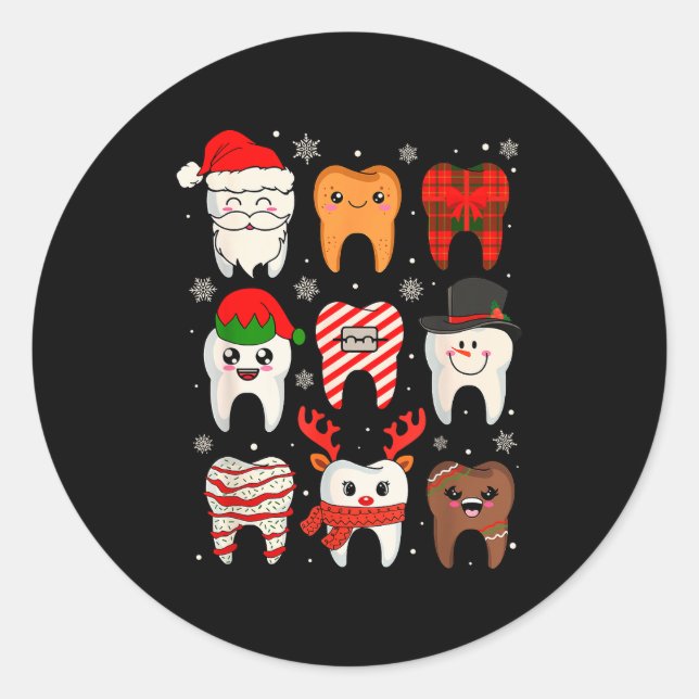 Adesivo Redondo Funny Dental Christmas Teeth Cute Xmas Dentist Squ (Frente)