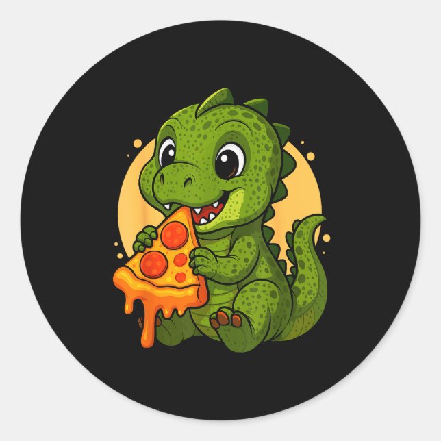 Adesivo Redondo Funny Dinosaur Eating Zza Graphic Boys Girls Dinos (Frente)
