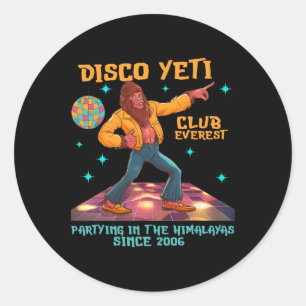 Adesivo Redondo Funny Disco Yeti Bigfoot Dancing Club Everest Men