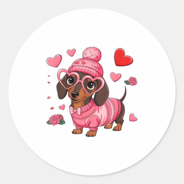 Adesivo Redondo Funny Dog Dachshund Valentines Heart Dog Lover Men (Frente)