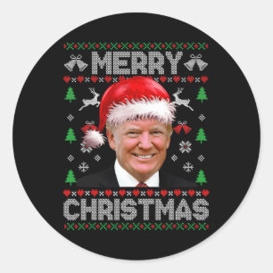 Adesivo Redondo Funny Donald Trump Feliz Família de Natal Feia