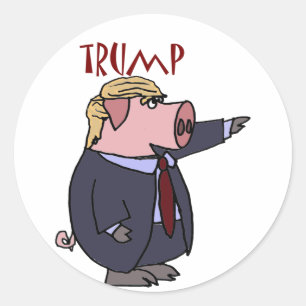 Adesivo Redondo Funny Donald Trump Pig Cartografia Política