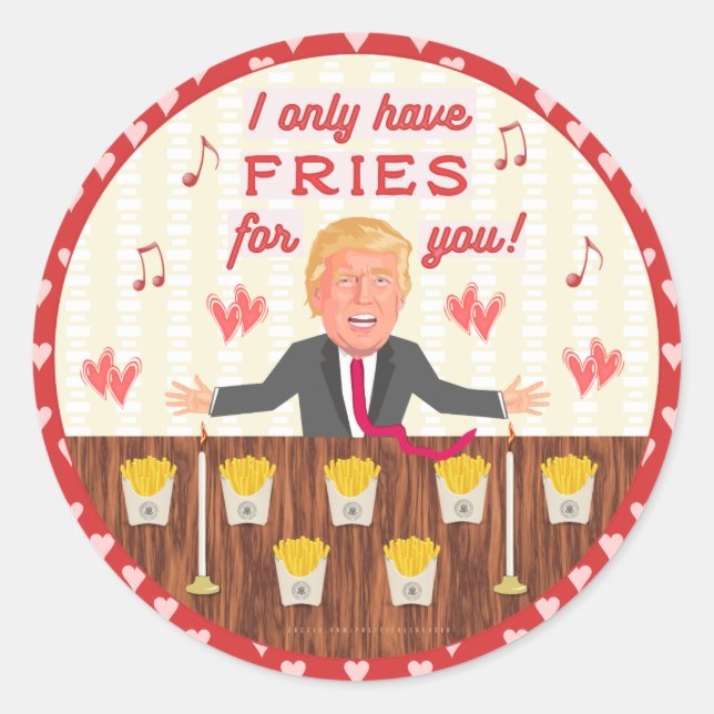 Adesivo Redondo Funny Donald Trump Rápido Comida Fries Dia de os n (Frente)