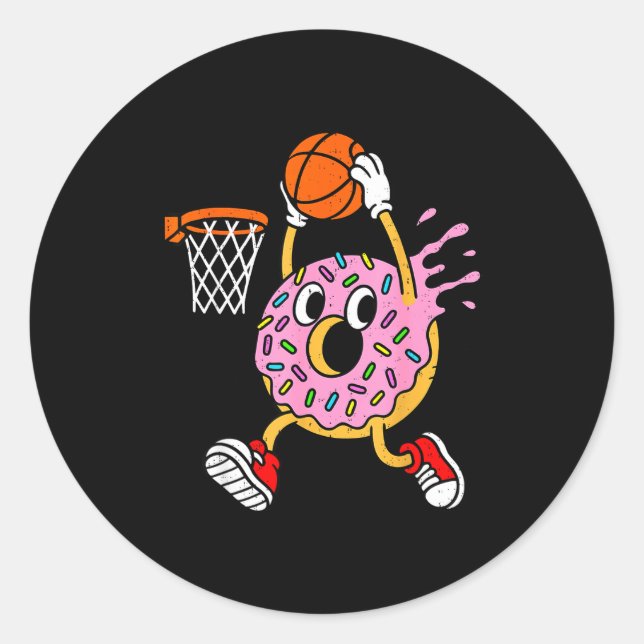 Adesivo Redondo Funny Donut Dunking Basketball Doughnut Food Champ (Frente)