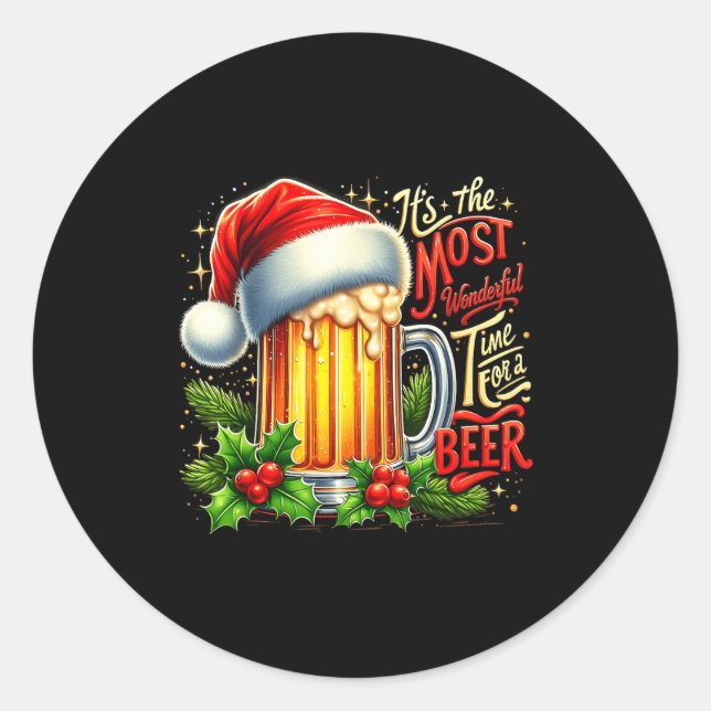Adesivo Redondo Funny Drinking Christmas Santa Beer Lovers Trend N (Frente)