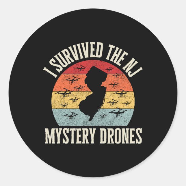 Adesivo Redondo Funny Drone Lover I Survived The New Jersey Myster (Frente)