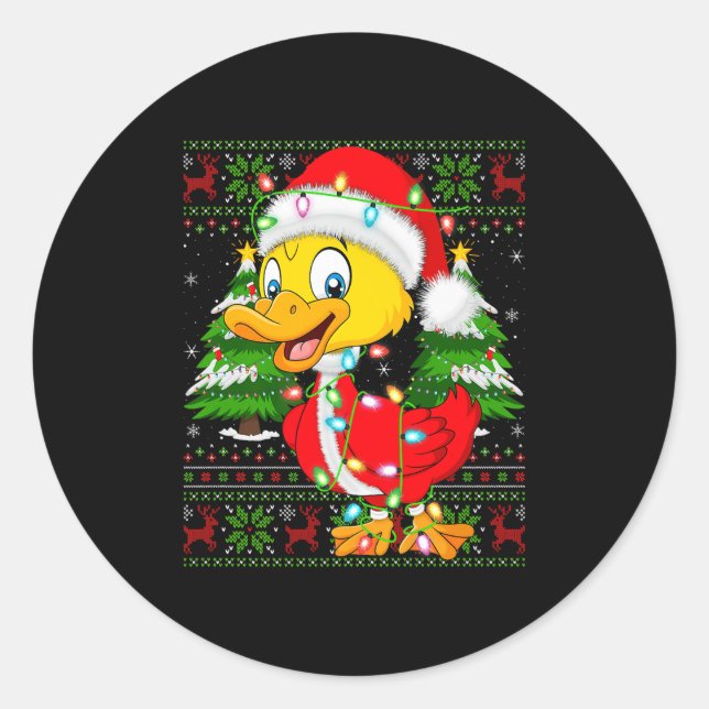 Adesivo Redondo Funny Duck Christmas Lights Santa Costume Ugly Xma (Frente)