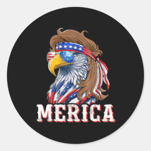 Adesivo Redondo Funny Eagle Mullet 4 De Julho Norte-Americano Flag