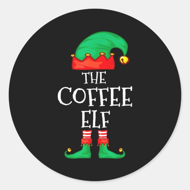 Adesivo Redondo Funny Elf Family Christmas The Coffee Elf Sweater  (Frente)