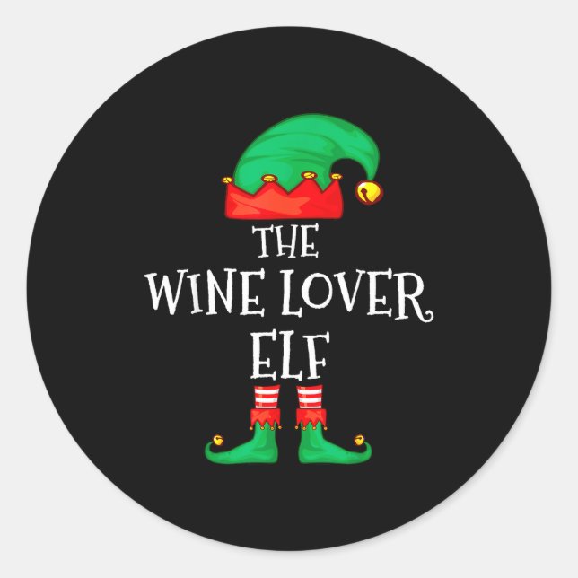 Adesivo Redondo Funny Elf Family Christmas The Wine Lover Elf Men  (Frente)