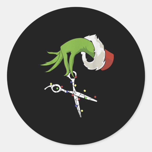 Adesivo Redondo Funny Elf Hands Hair Stylist Hairdresser Scissor B (Frente)