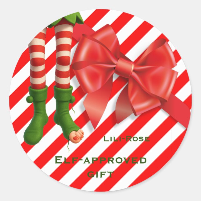 Adesivo Redondo Funny Elf Legs Christmas | North Pole Mischief  (Frente)