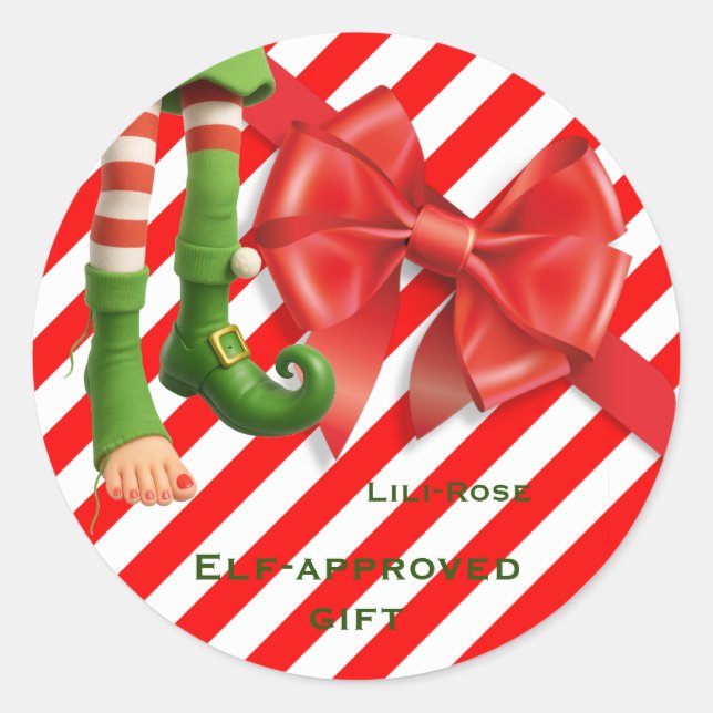 Adesivo Redondo Funny Elf Legs Christmas | North Pole Mischief  (Frente)