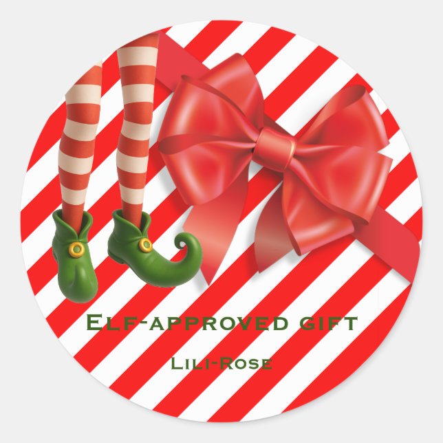 Adesivo Redondo Funny Elf Legs Christmas | North Pole Mischief  (Frente)